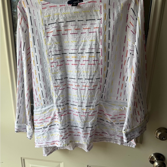 Erika Tops - Erika White Blouse with Multicolor Stripes